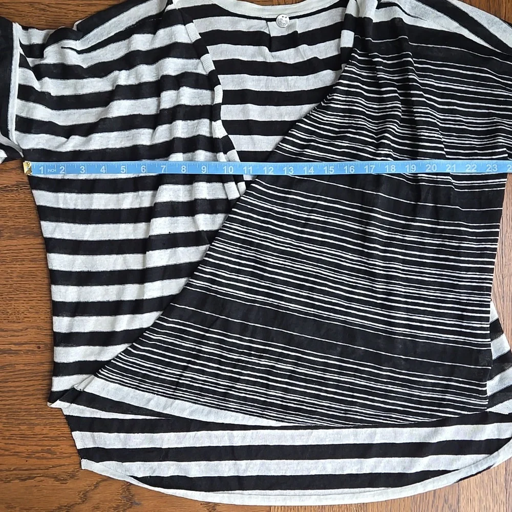 Margaret O'Leary Striped Black and Off-White Linen-blend Women's Top, Large